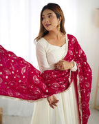 Women's Premium Vichitra Silk Anarkali Gown with Fancy Dupatta