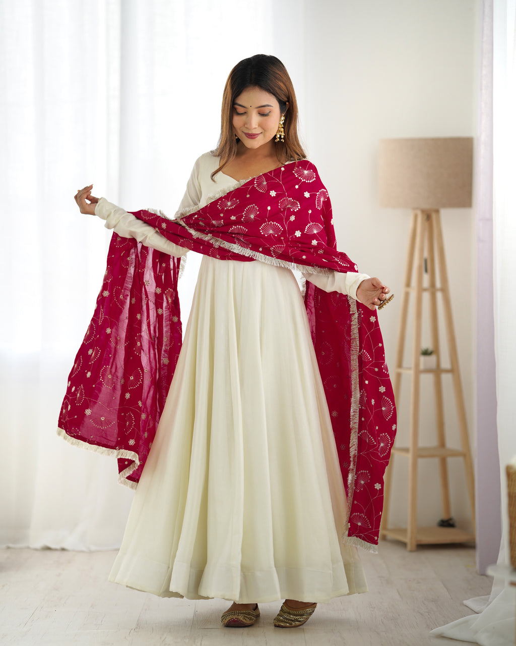 Women's Premium Vichitra Silk Anarkali Gown with Fancy Dupatta
