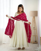 Women's Premium Vichitra Silk Anarkali Gown with Fancy Dupatta