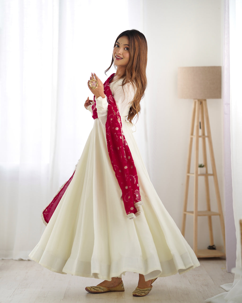 Women's Premium Vichitra Silk Anarkali Gown with Fancy Dupatta