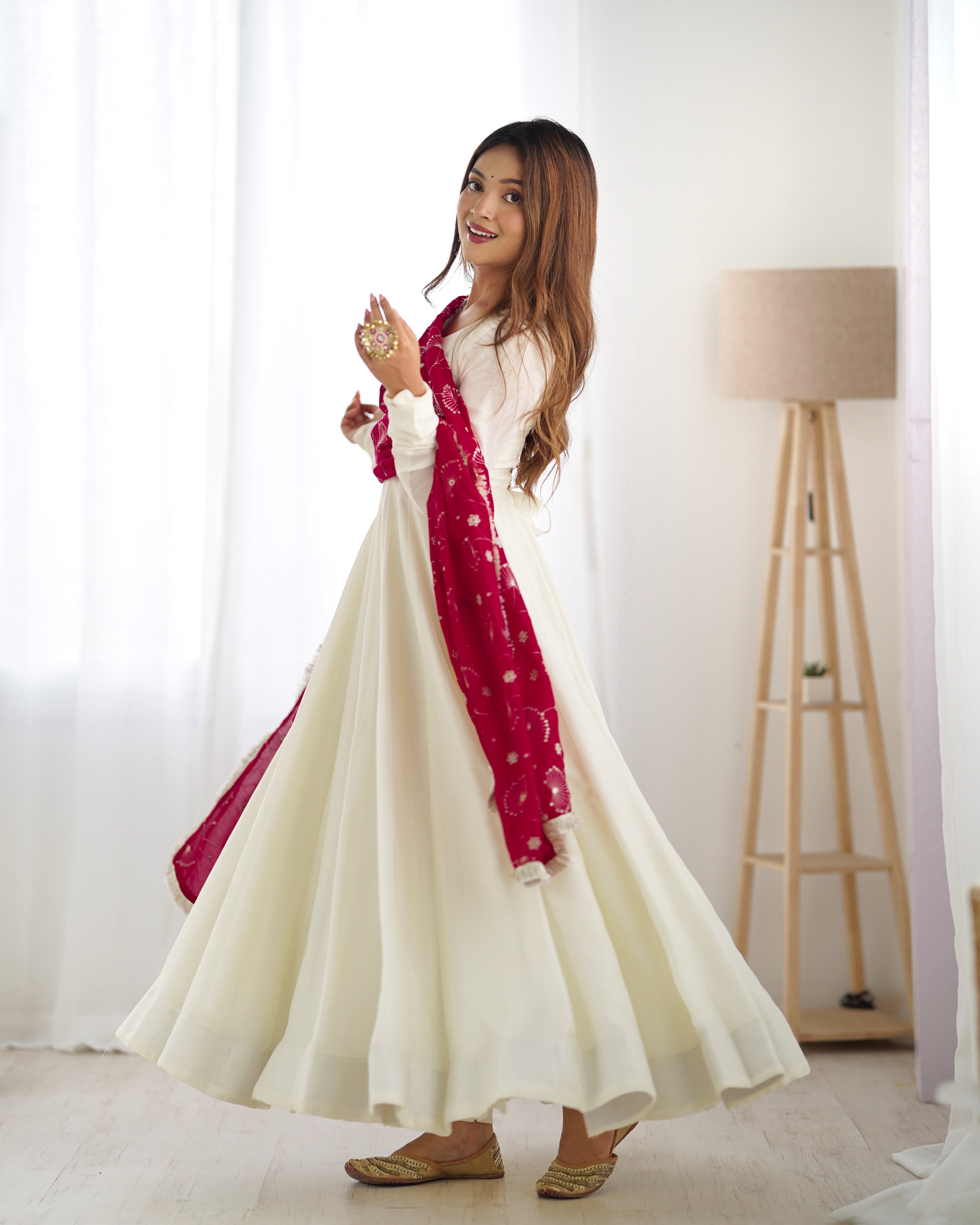 Women's Premium Vichitra Silk Anarkali Gown with Fancy Dupatta
