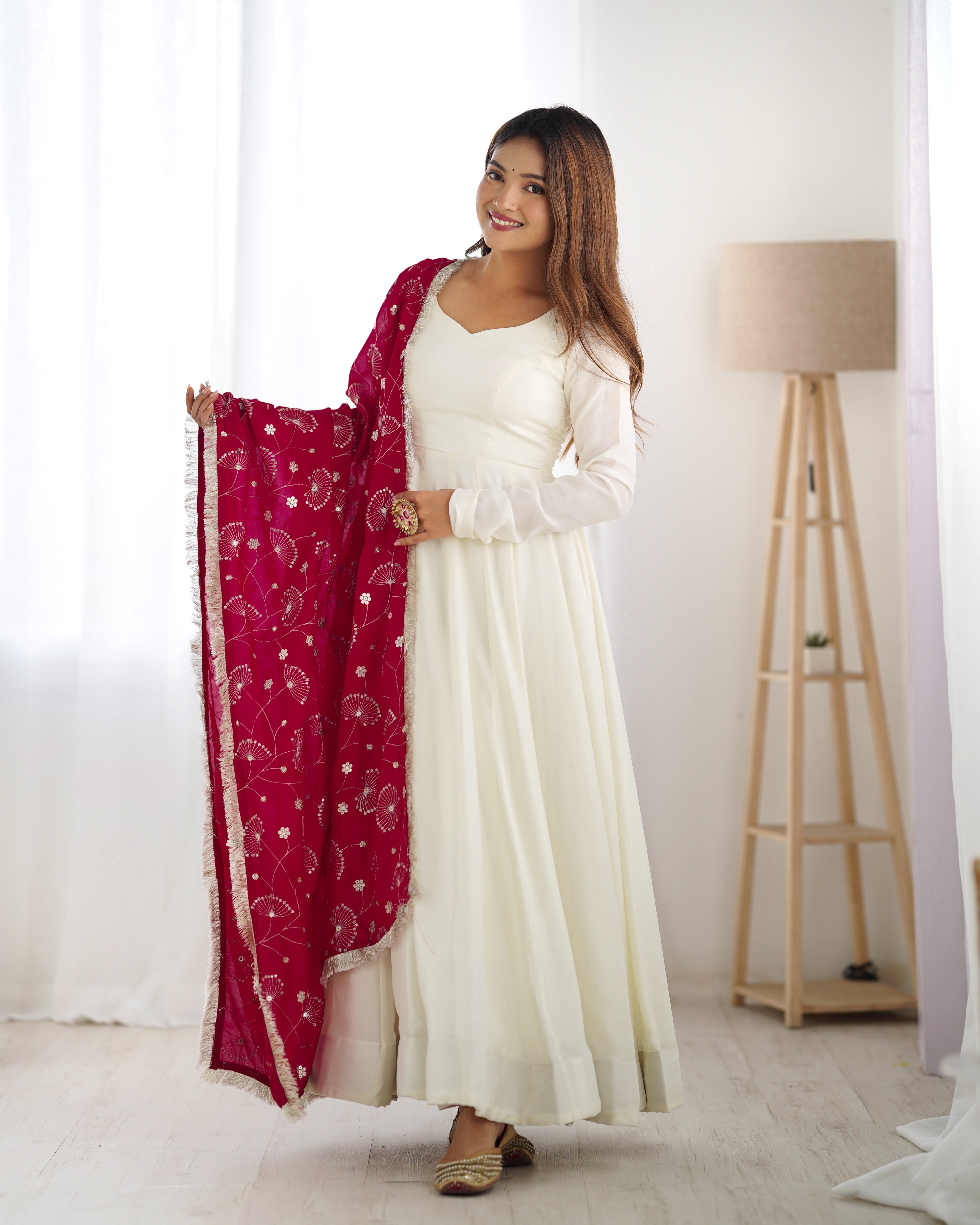 Women's Premium Vichitra Silk Anarkali Gown with Fancy Dupatta