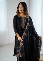 Elegant Embroidered Soft Crunchy Silk Sharara Suit Set with Dupatta