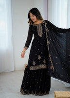 Elegant Embroidered Soft Crunchy Silk Sharara Suit Set with Dupatta