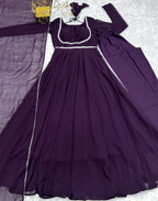 Elegant Georgette Flared Anarkali Gown with Dupatta –Purple Party Wear Dress
