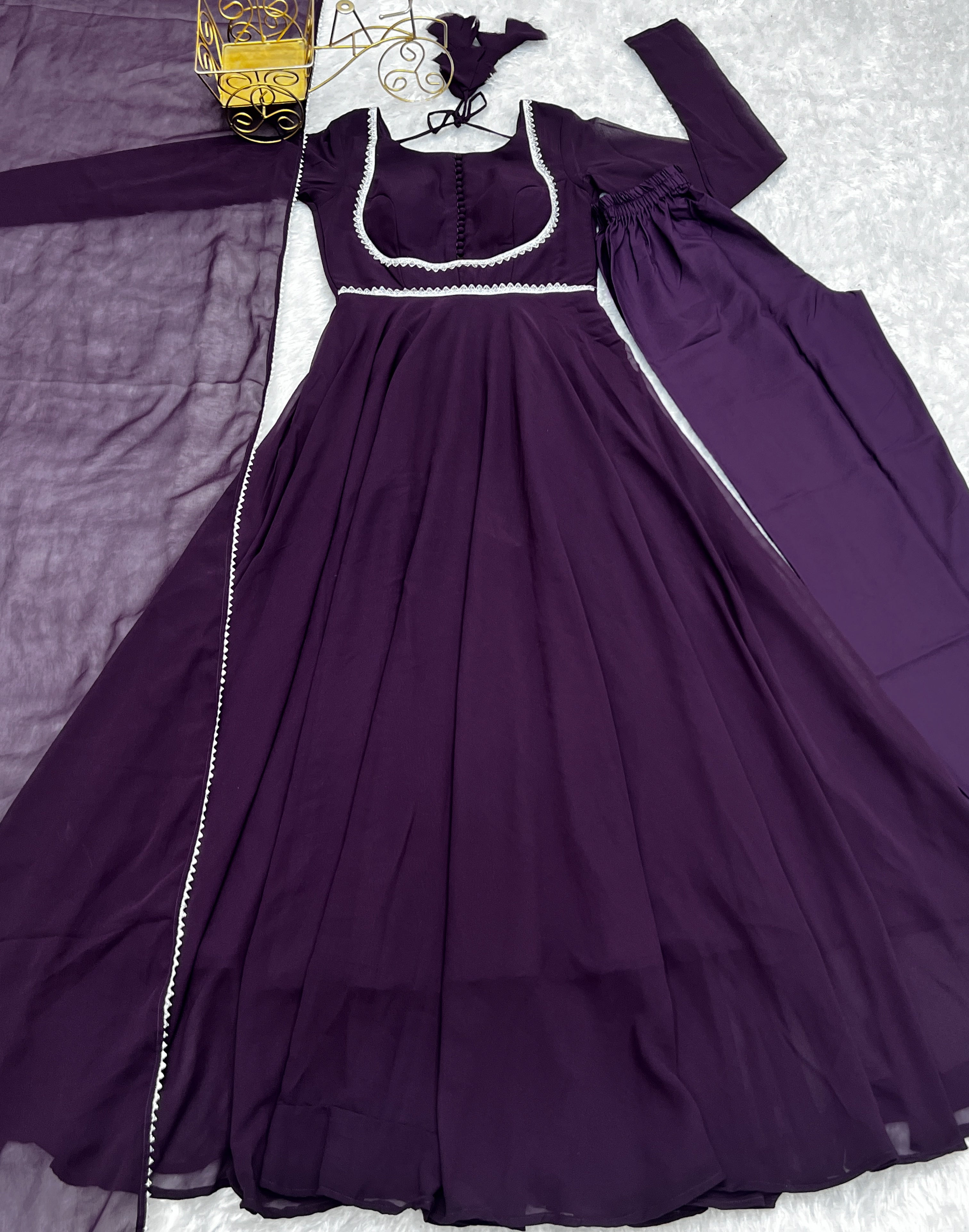 Elegant Georgette Flared Anarkali Gown with Dupatta –Purple Party Wear Dress