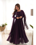 Elegant Georgette Flared Anarkali Gown with Dupatta –Purple Party Wear Dress