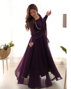 Elegant Georgette Flared Anarkali Gown with Dupatta –Purple Party Wear Dress