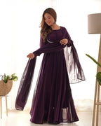Elegant Georgette Flared Anarkali Gown with Dupatta –Purple Party Wear Dress