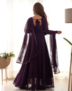Elegant Georgette Flared Anarkali Gown with Dupatta –Purple Party Wear Dress