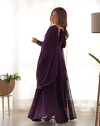 Elegant Georgette Flared Anarkali Gown with Dupatta –Purple Party Wear Dress