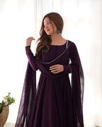 Elegant Georgette Flared Anarkali Gown with Dupatta –Purple Party Wear Dress