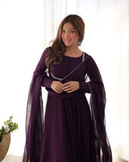 Elegant Georgette Flared Anarkali Gown with Dupatta –Purple Party Wear Dress