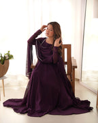 Elegant Georgette Flared Anarkali Gown with Dupatta –Purple Party Wear Dress