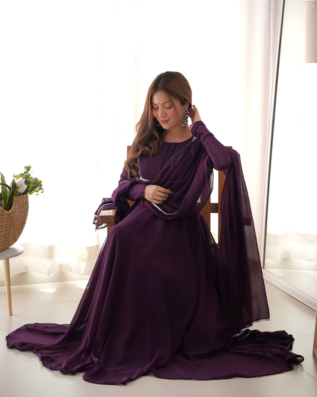 Elegant Georgette Flared Anarkali Gown with Dupatta –Purple Party Wear Dress