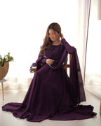 Elegant Georgette Flared Anarkali Gown with Dupatta –Purple Party Wear Dress