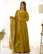 Aura Mustard Festive Wear Anarkali Gown with Heavy Embroidered Dupatta