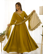 Aura Mustard Festive Wear Anarkali Gown with Heavy Embroidered Dupatta