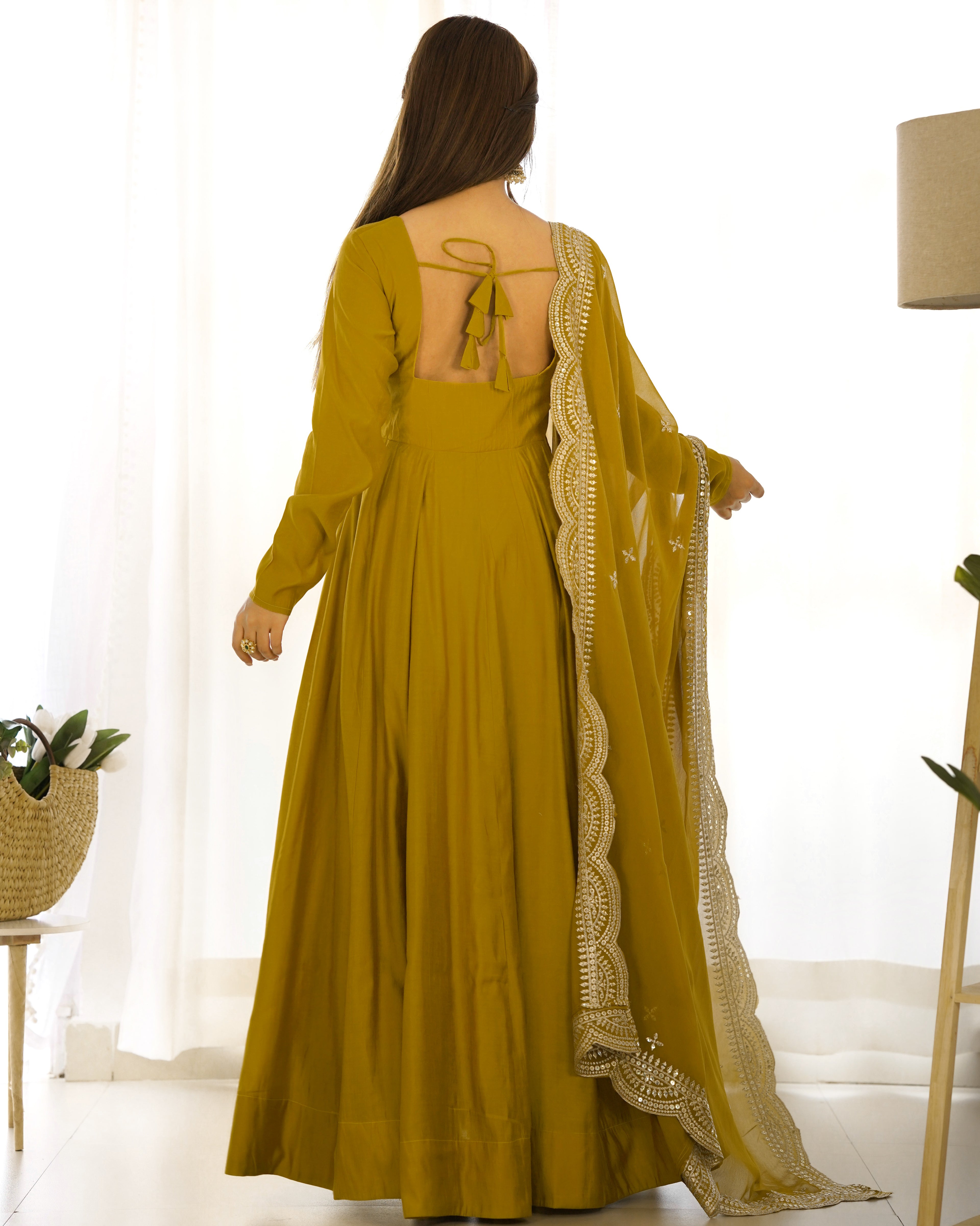 Aura Mustard Festive Wear Anarkali Gown with Heavy Embroidered Dupatta