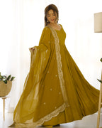 Aura Mustard Festive Wear Anarkali Gown with Heavy Embroidered Dupatta