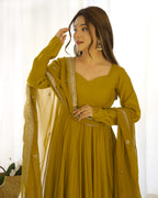 Aura Mustard Festive Wear Anarkali Gown with Heavy Embroidered Dupatta