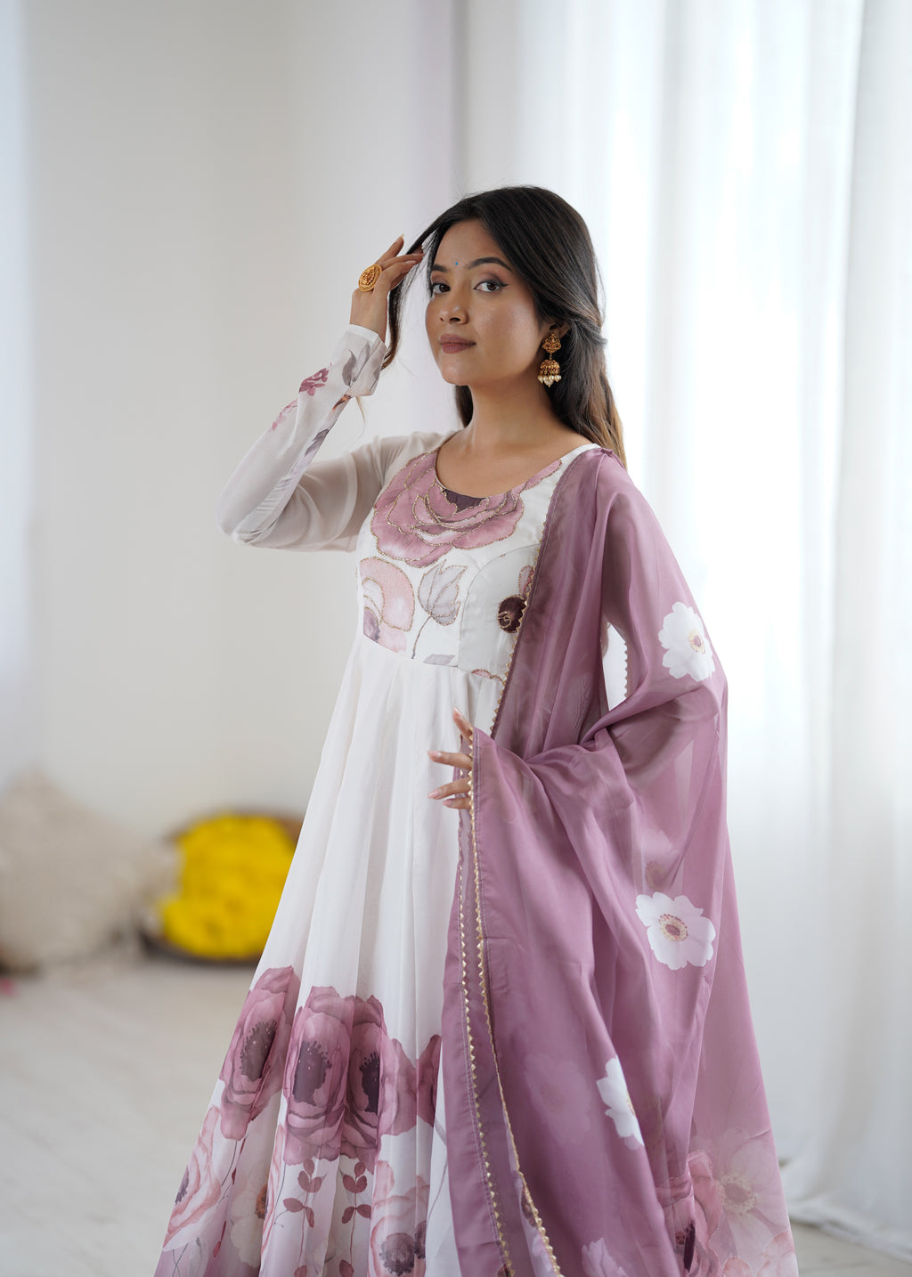 Very Attractive Printed Soft Organza Silk Anarkali Suit Set with Dupatta