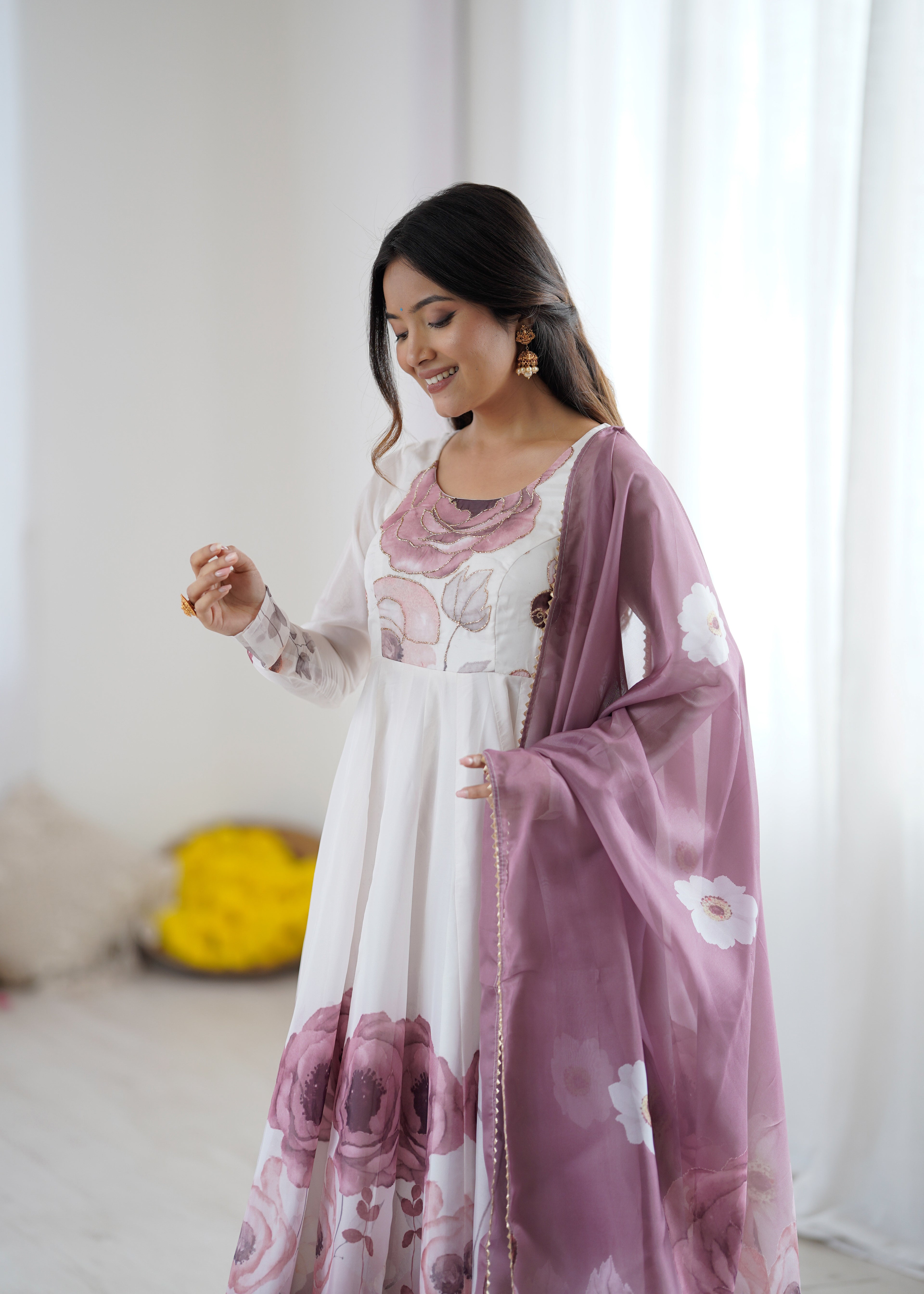 Very Attractive Printed Soft Organza Silk Anarkali Suit Set with Dupatta
