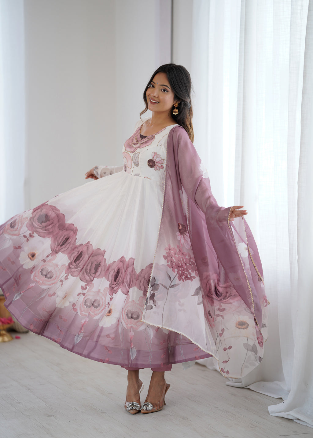 Very Attractive Printed Soft Organza Silk Anarkali Suit Set with Dupatta