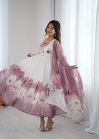 Very Attractive Printed Soft Organza Silk Anarkali Suit Set with Dupatta