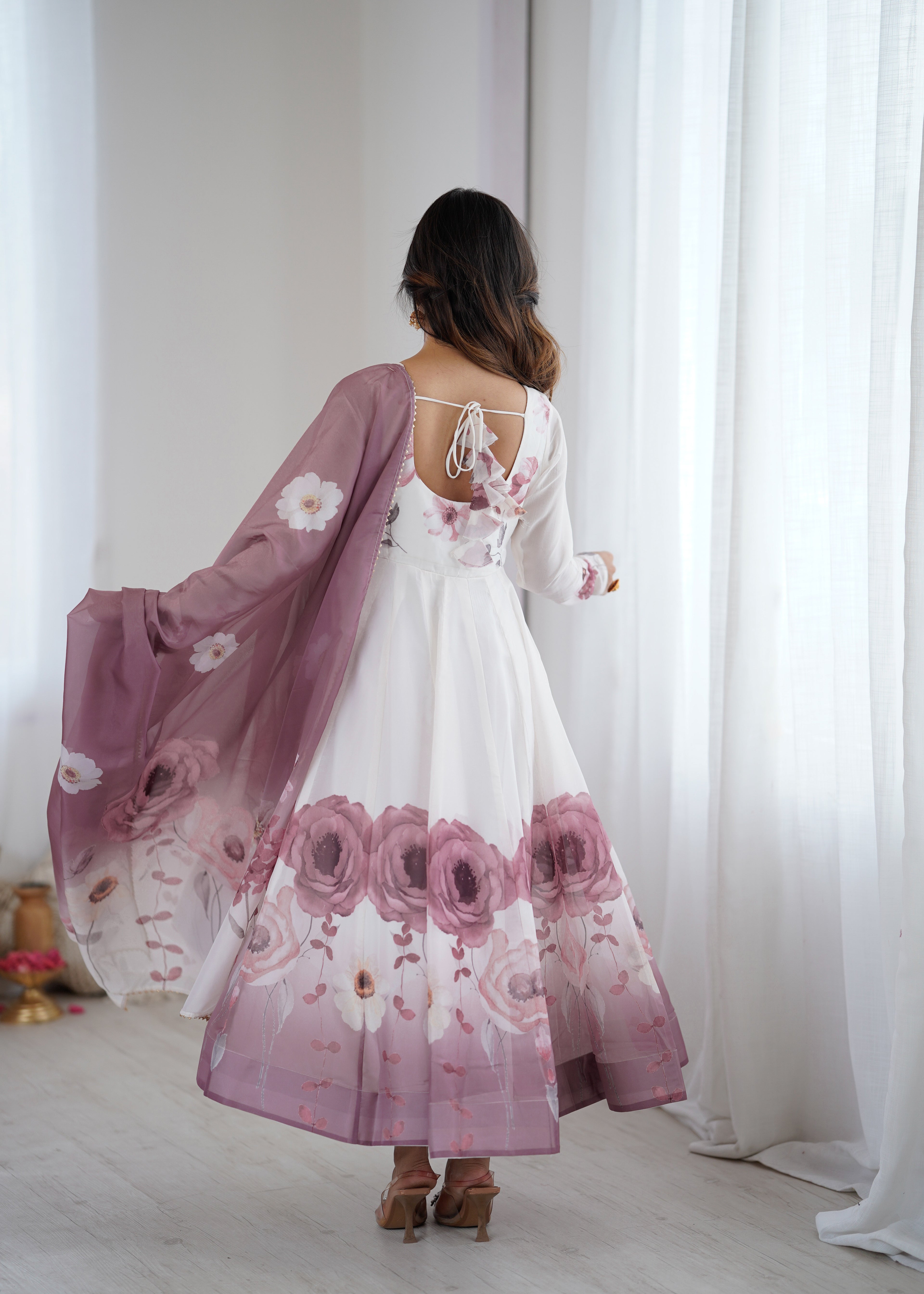 Very Attractive Printed Soft Organza Silk Anarkali Suit Set with Dupatta