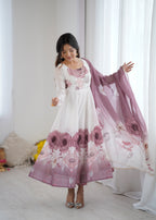 Very Attractive Printed Soft Organza Silk Anarkali Suit Set with Dupatta