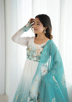 Very Beautiful Printed Soft Organza Silk Anarkali Suit Set with Dupatta