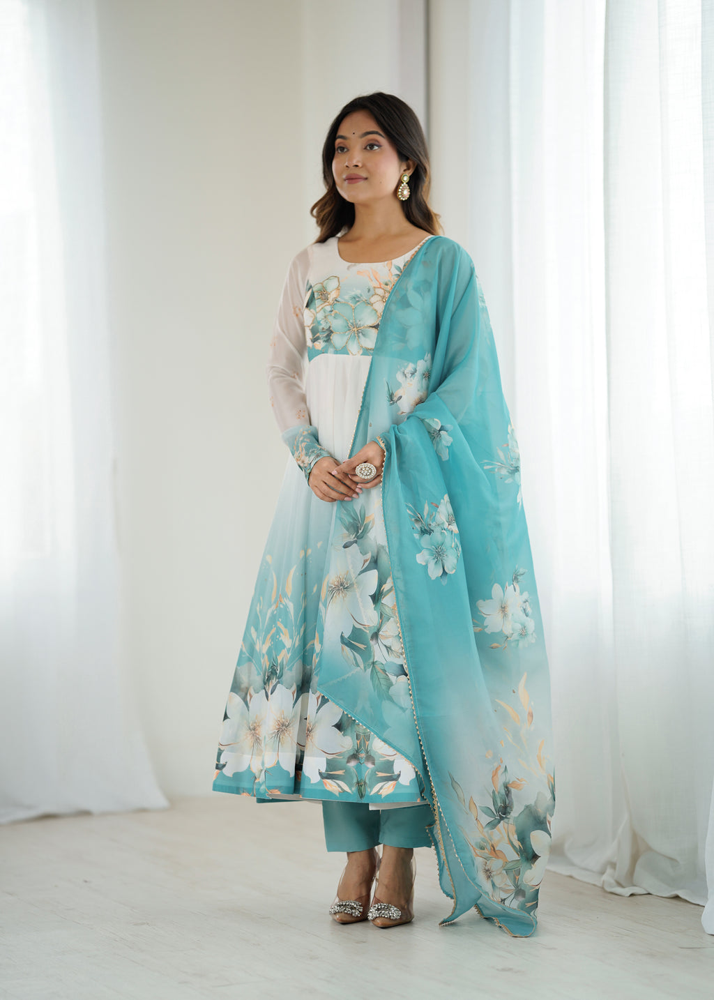 Very Beautiful Printed Soft Organza Silk Anarkali Suit Set with Dupatta