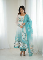 Very Beautiful Printed Soft Organza Silk Anarkali Suit Set with Dupatta