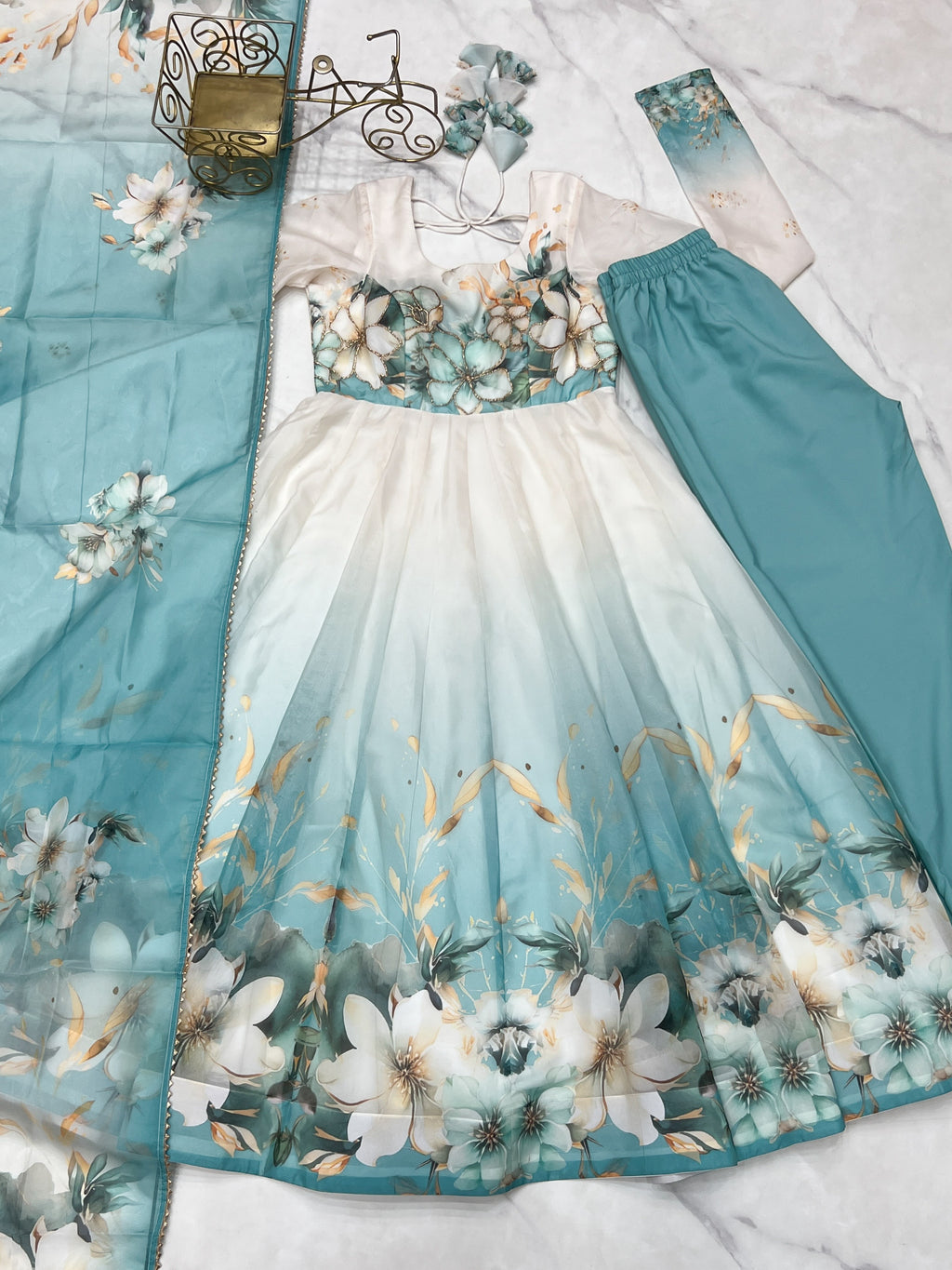 Very Beautiful Printed Soft Organza Silk Anarkali Suit Set with Dupatta