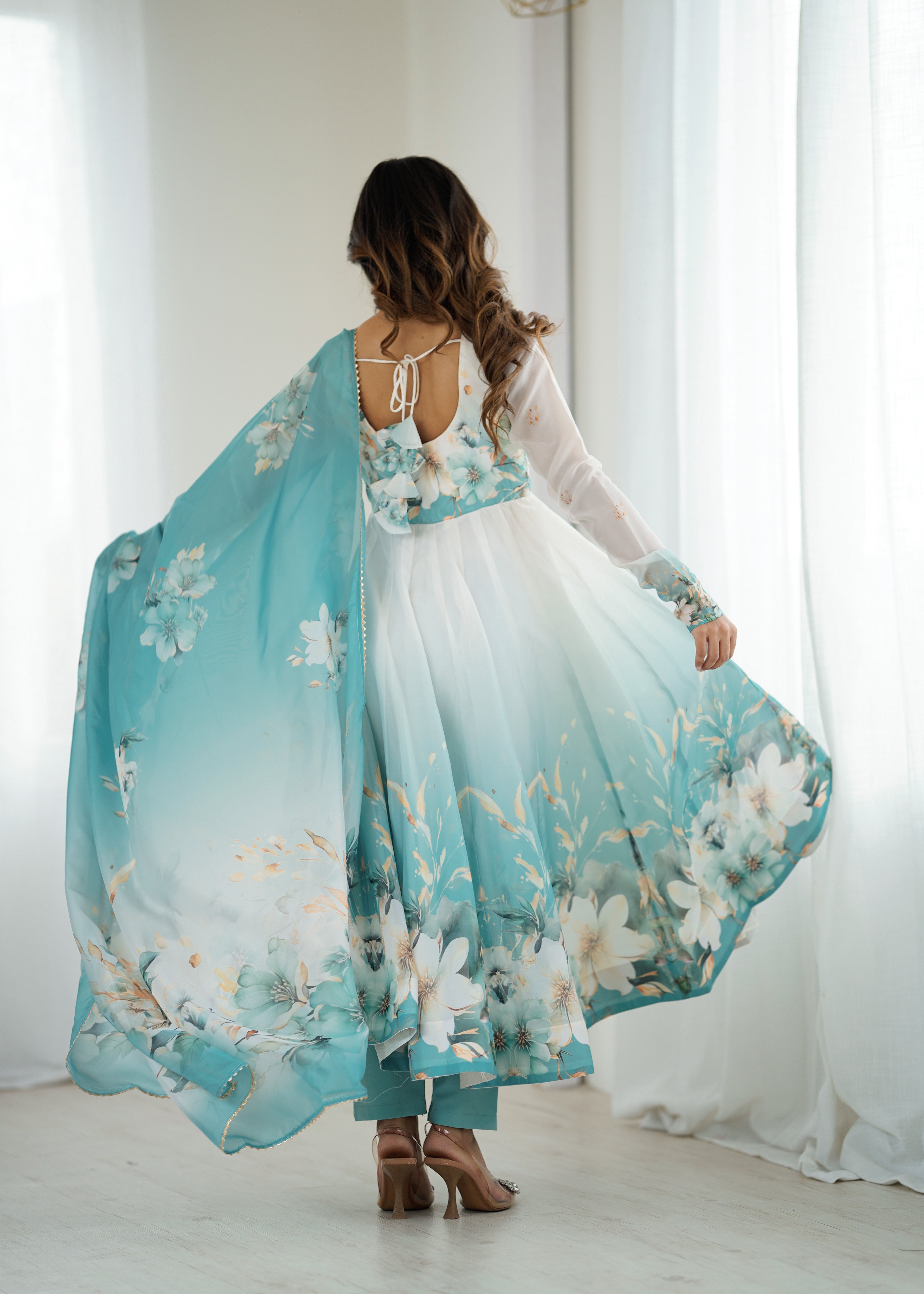 Very Beautiful Printed Soft Organza Silk Anarkali Suit Set with Dupatta