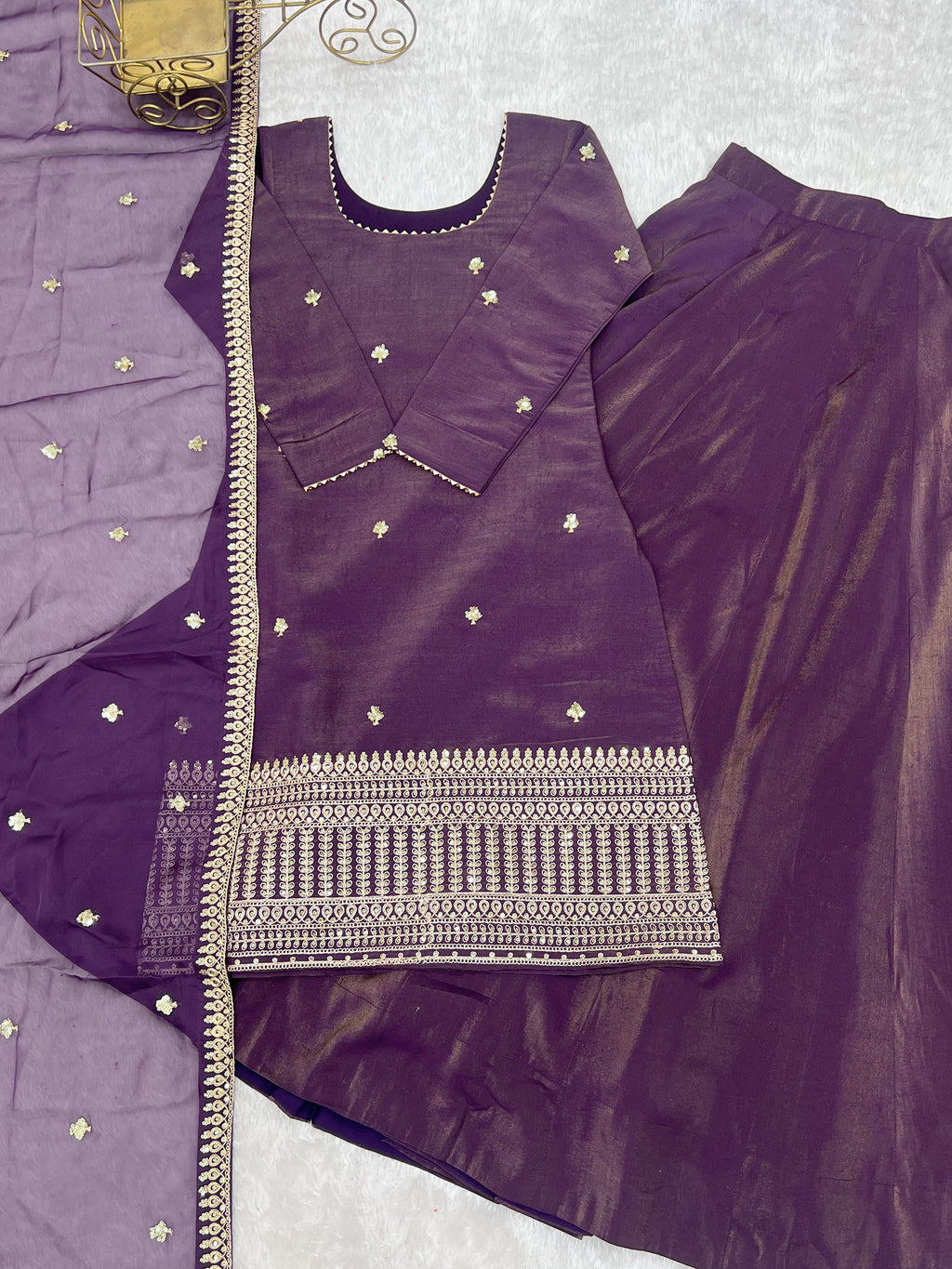 Luxe Silk-Blend Straight Kurta and Dramatic Tiered Sharara