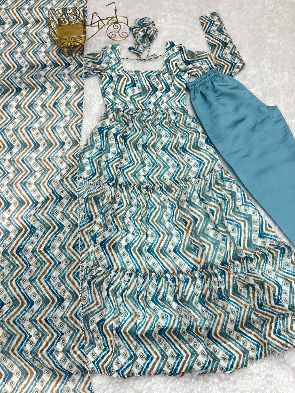 Beautiful Heavy Pure Soft Fox Georgette Zigzag Print Flared Anarkali Gown with Dupatta