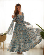 Beautiful Heavy Pure Soft Fox Georgette Zigzag Print Flared Anarkali Gown with Dupatta