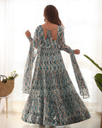 Beautiful Heavy Pure Soft Fox Georgette Zigzag Print Flared Anarkali Gown with Dupatta