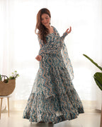 Beautiful Heavy Pure Soft Fox Georgette Zigzag Print Flared Anarkali Gown with Dupatta