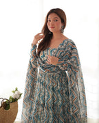 Beautiful Heavy Pure Soft Fox Georgette Zigzag Print Flared Anarkali Gown with Dupatta