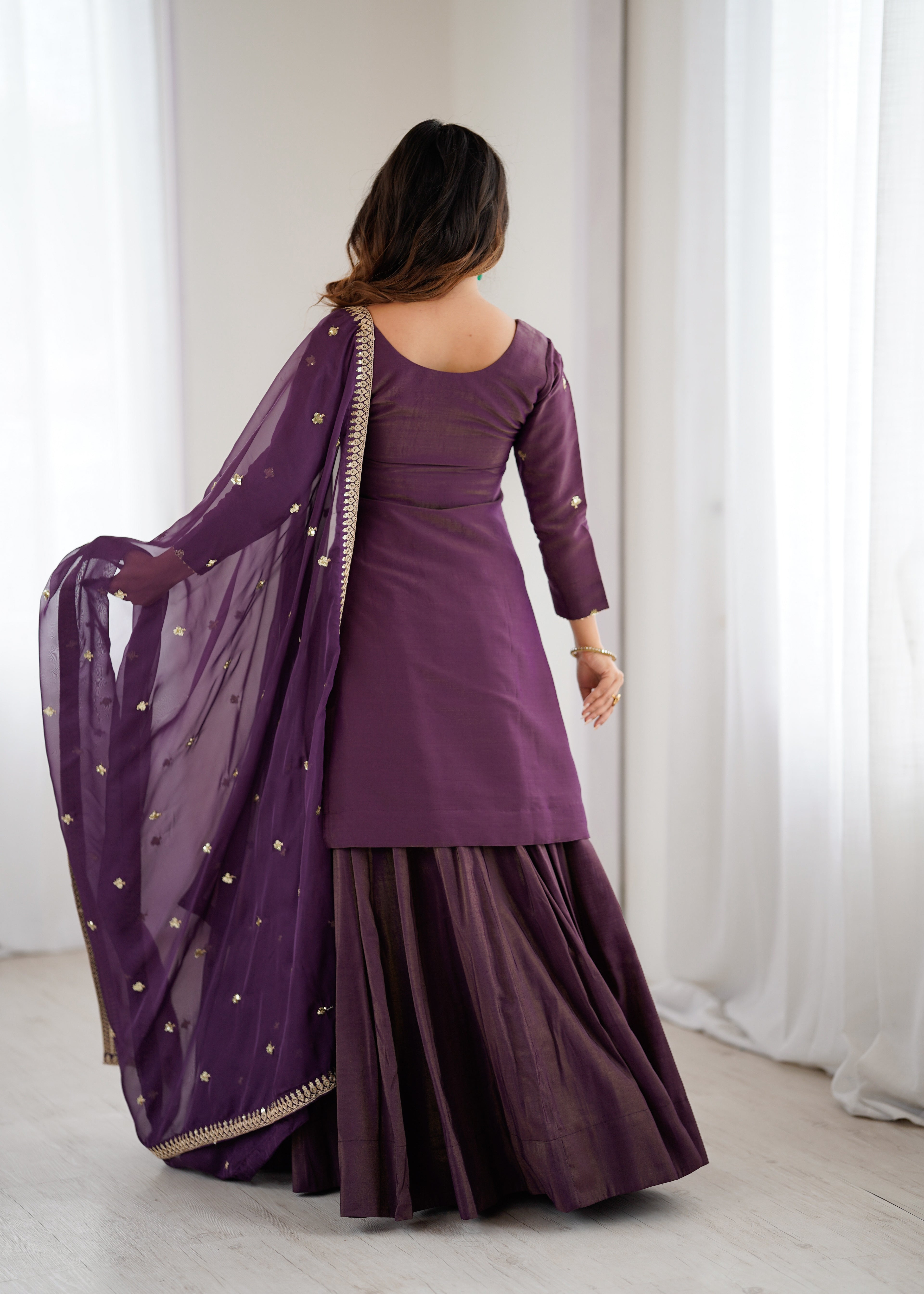 Luxe Silk-Blend Straight Kurta and Dramatic Tiered Sharara