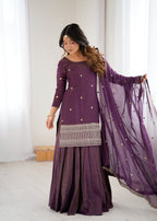 Luxe Silk-Blend Straight Kurta and Dramatic Tiered Sharara