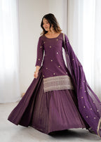 Luxe Silk-Blend Straight Kurta and Dramatic Tiered Sharara