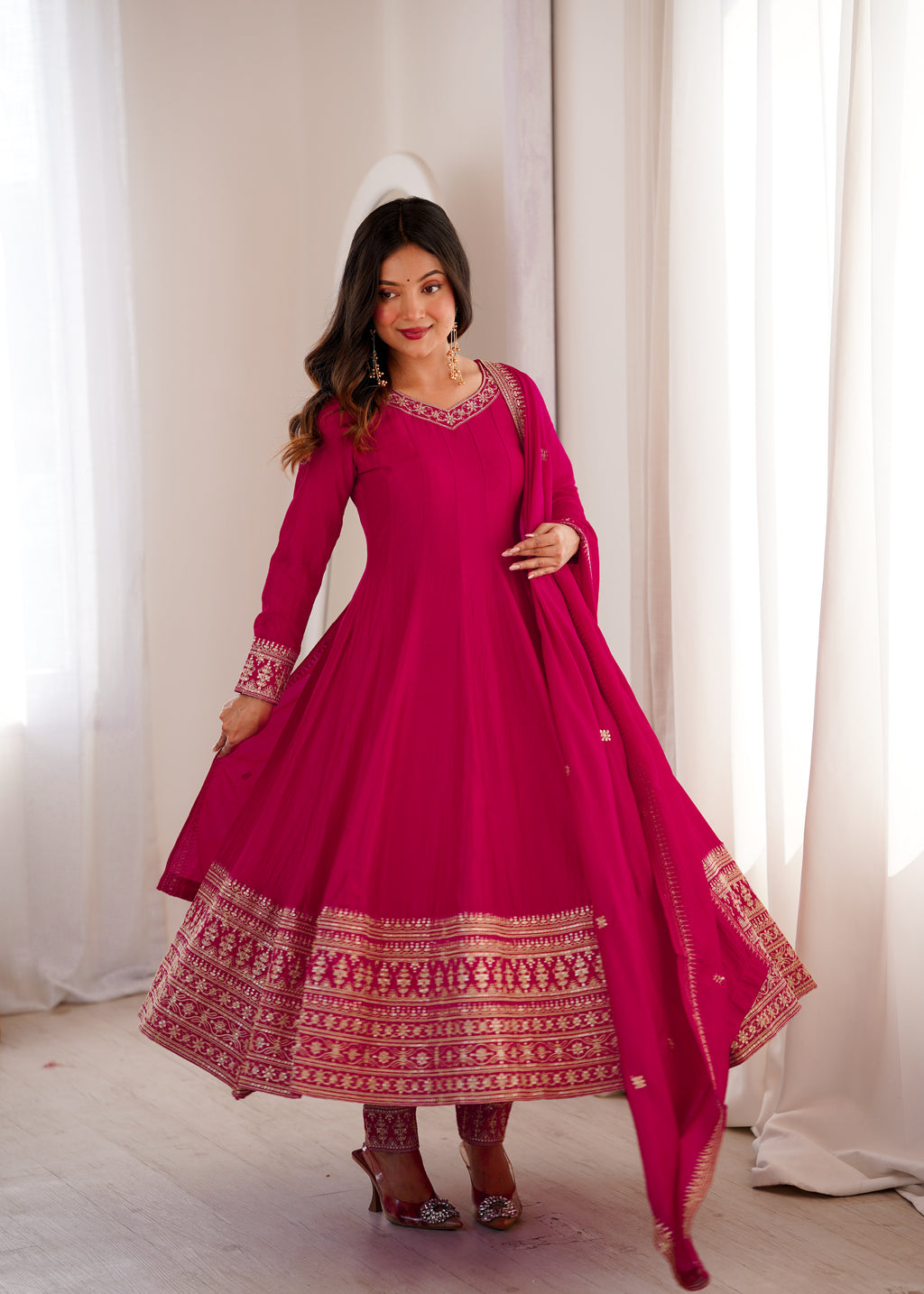 Elegent Flared Woven Brocade Kurta Set for Timeless Celebrations