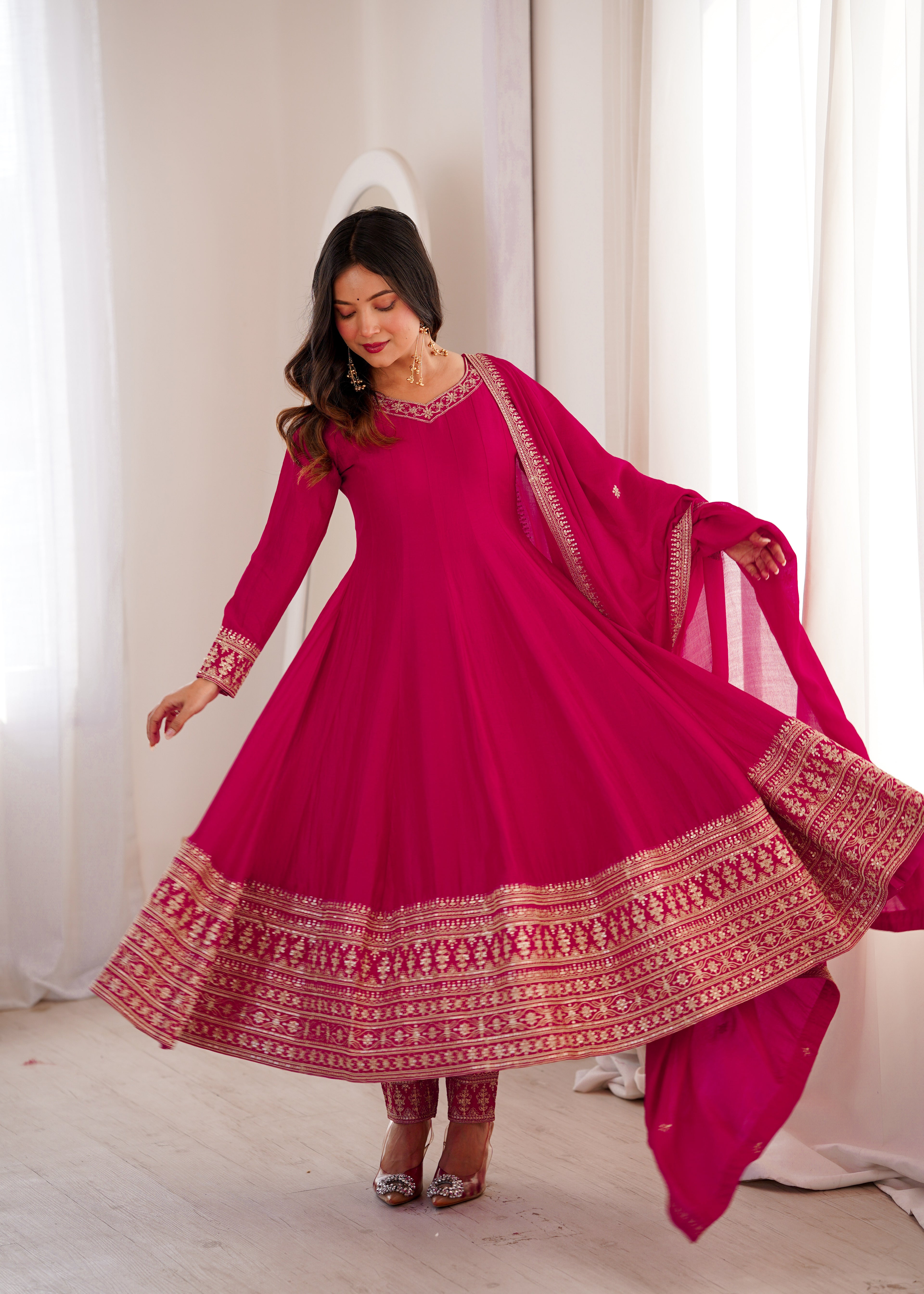 Elegent Flared Woven Brocade Kurta Set for Timeless Celebrations