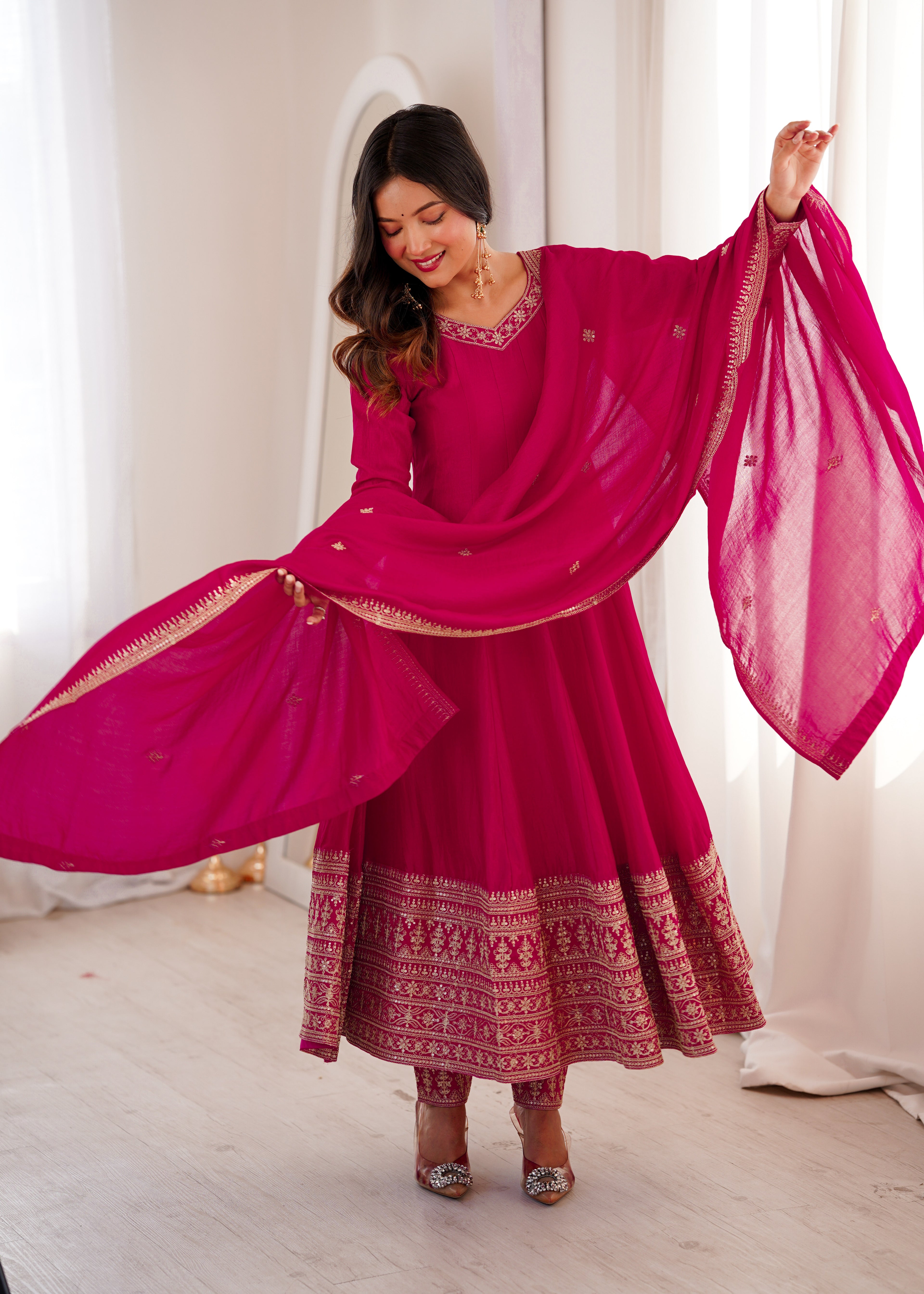 Elegent Flared Woven Brocade Kurta Set for Timeless Celebrations
