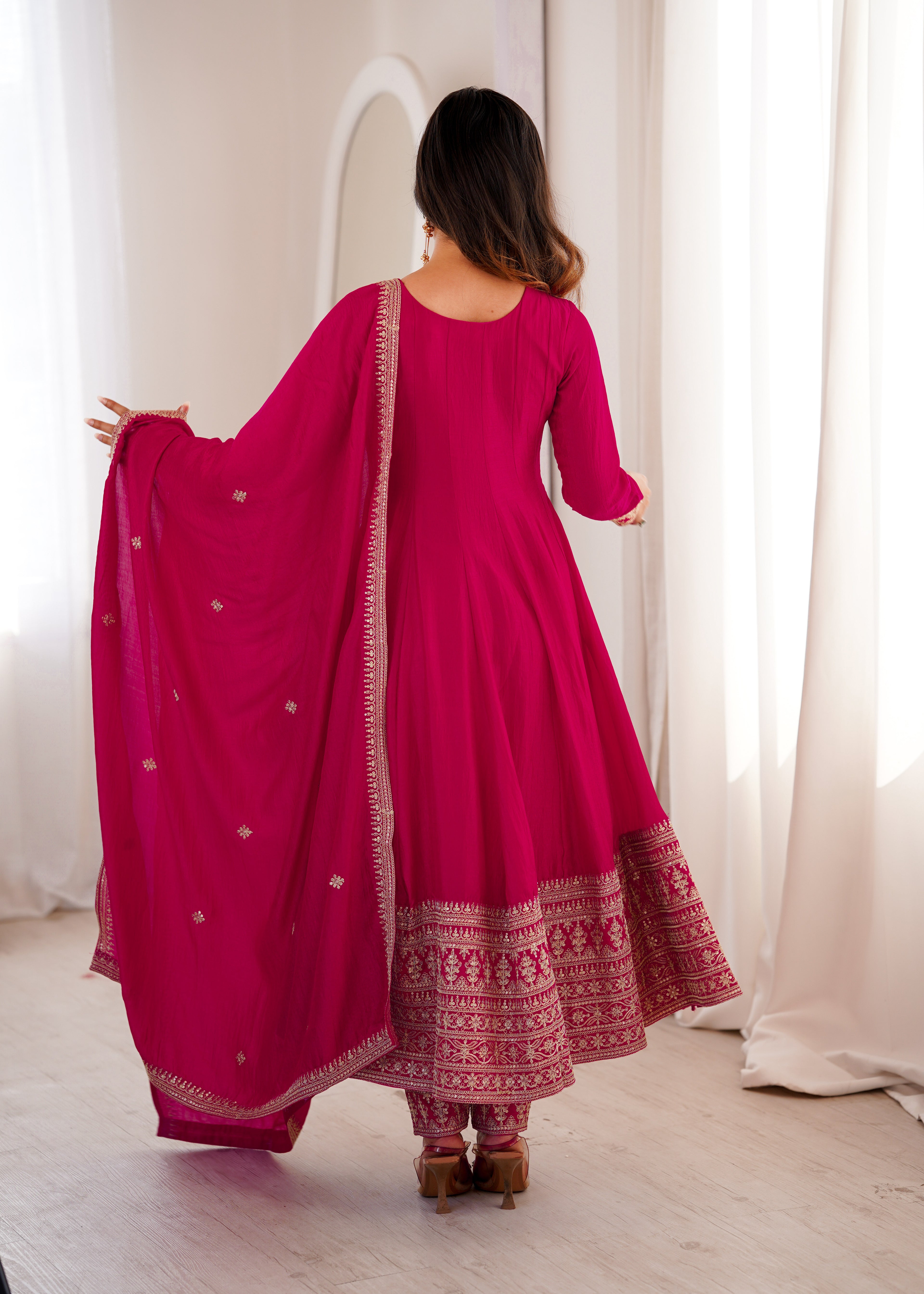 Elegent Flared Woven Brocade Kurta Set for Timeless Celebrations