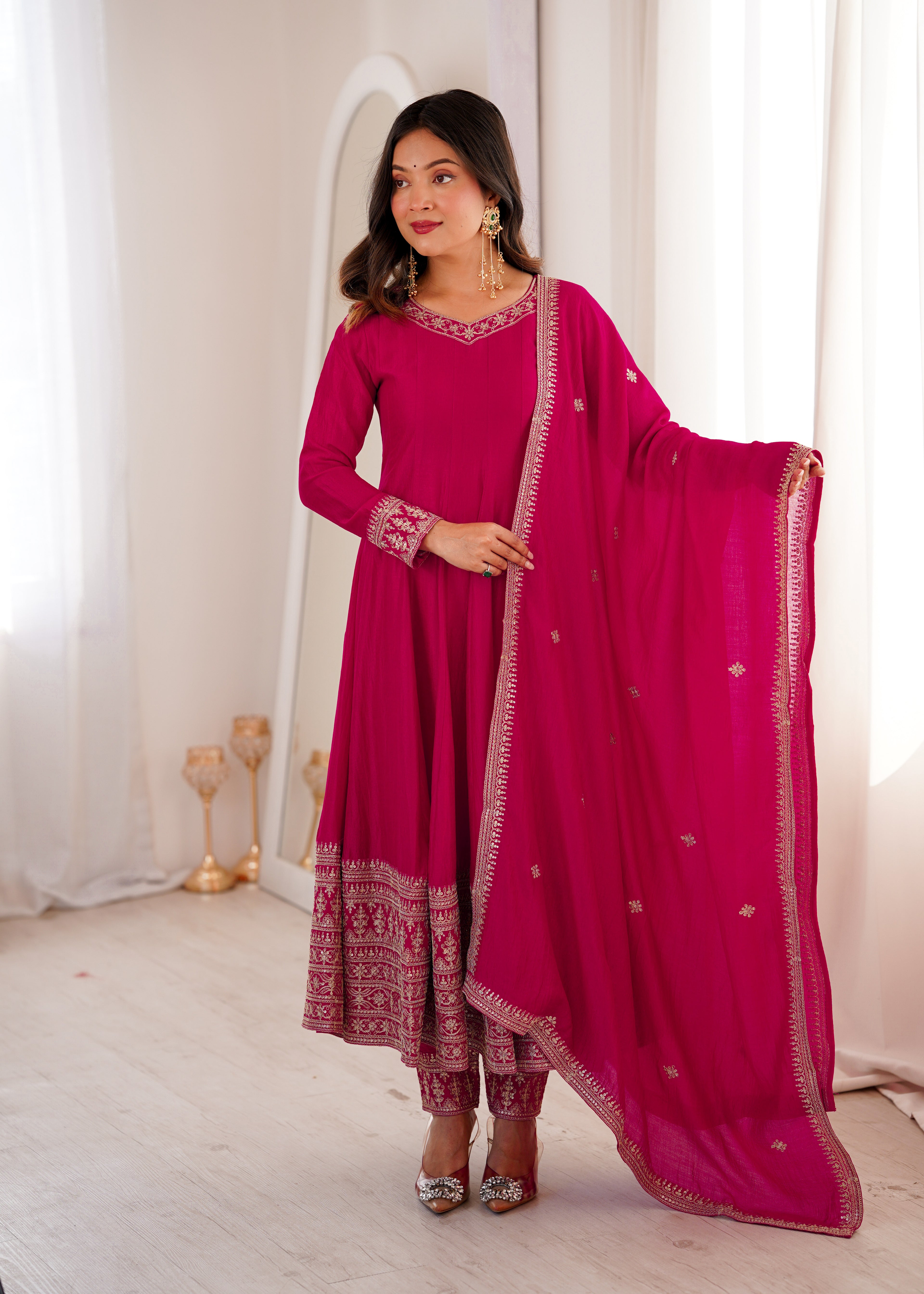 Elegent Flared Woven Brocade Kurta Set for Timeless Celebrations